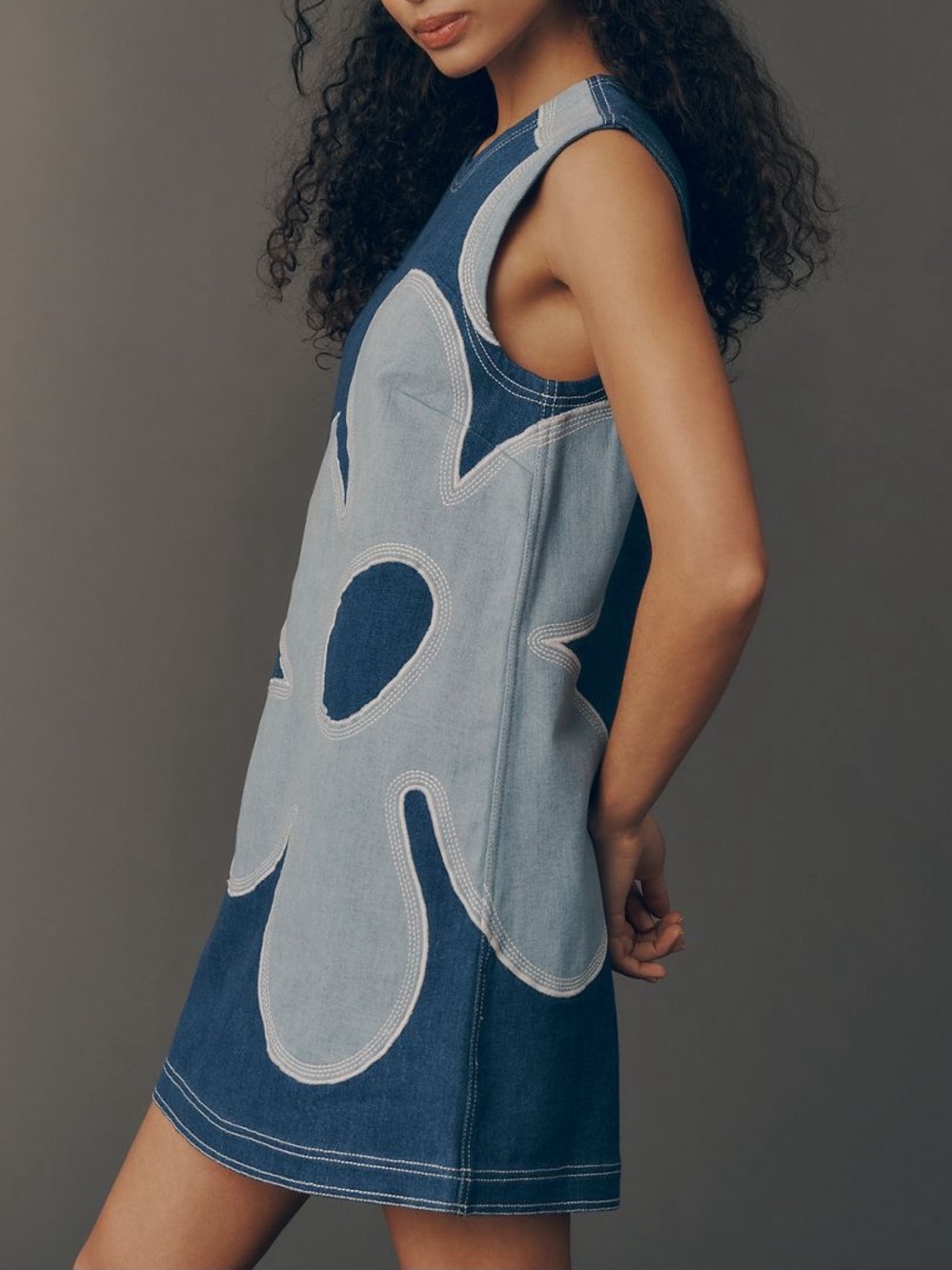 Pilcro sleeveless floral denim Mini Dress